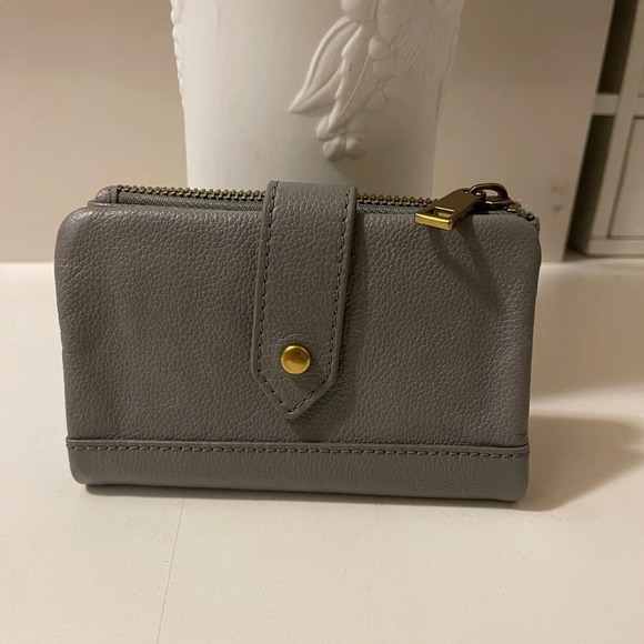 Fossil beautiful medium size double fold zipper closure wallet gray leather - Picture 1 of 16